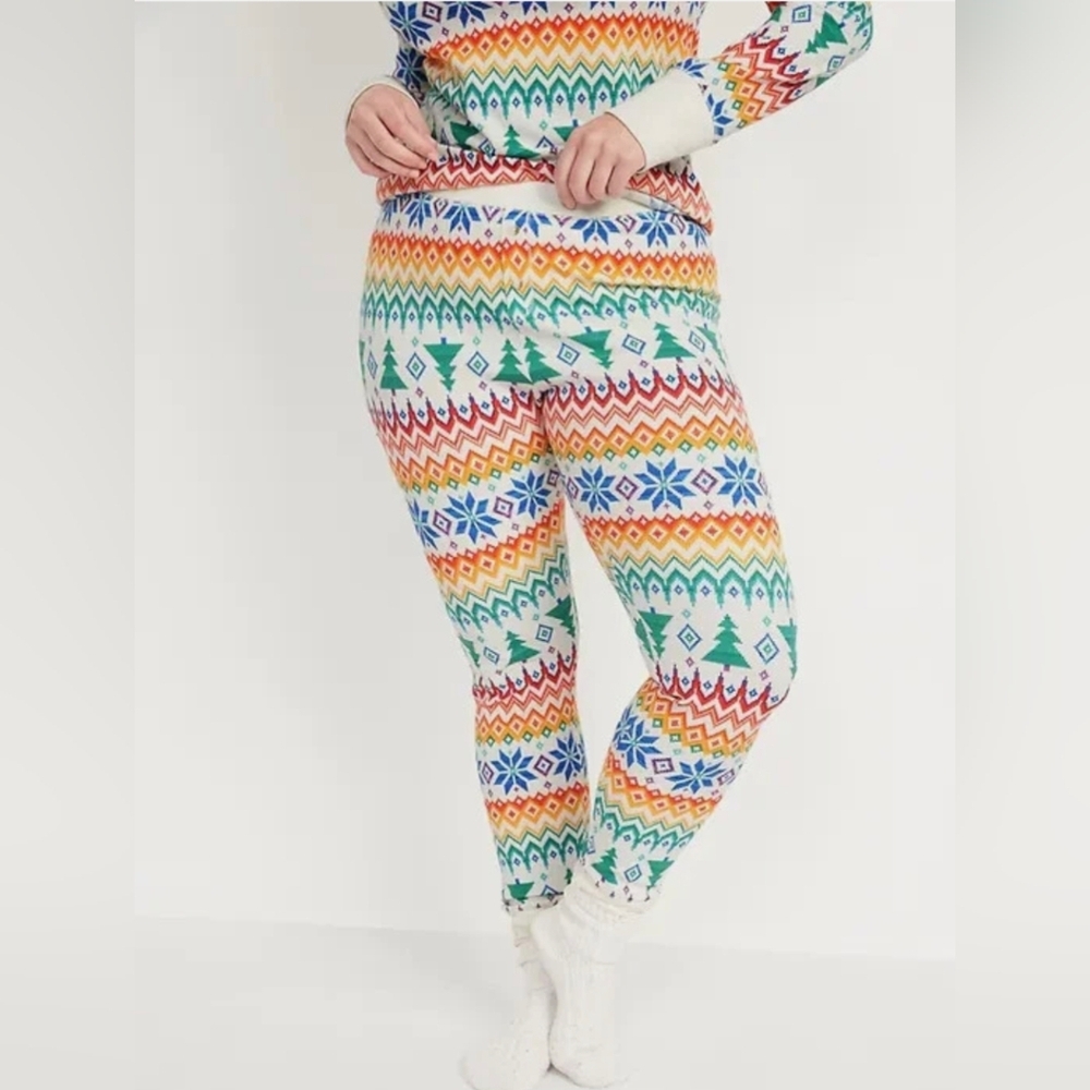 Old Navy Fair Isle Tree Thermal Knit Waffle Leggings 2X 18 20